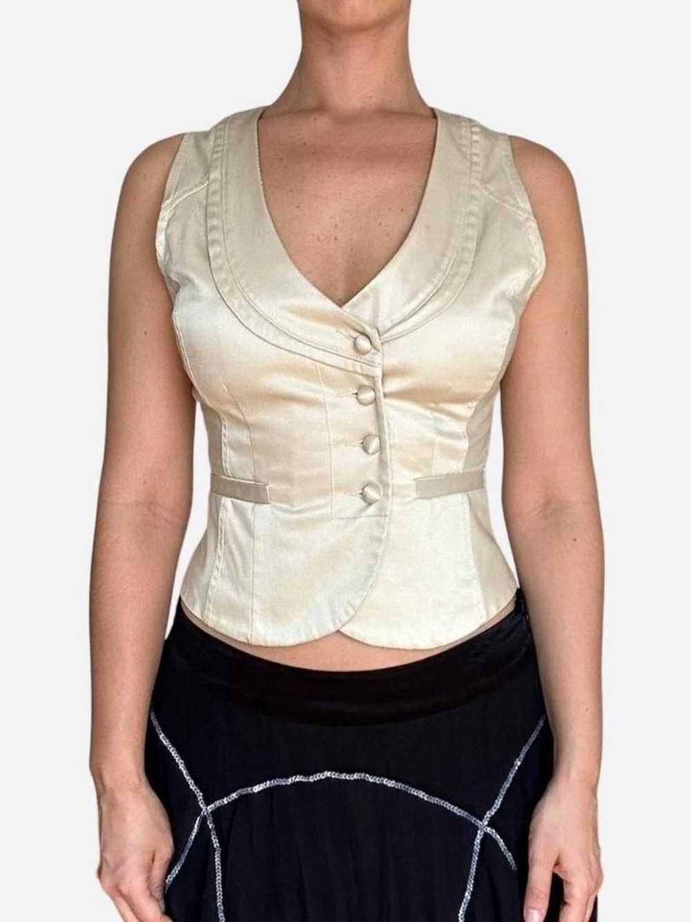 Tristan & Iseut Beige V-Neck Satin Vest